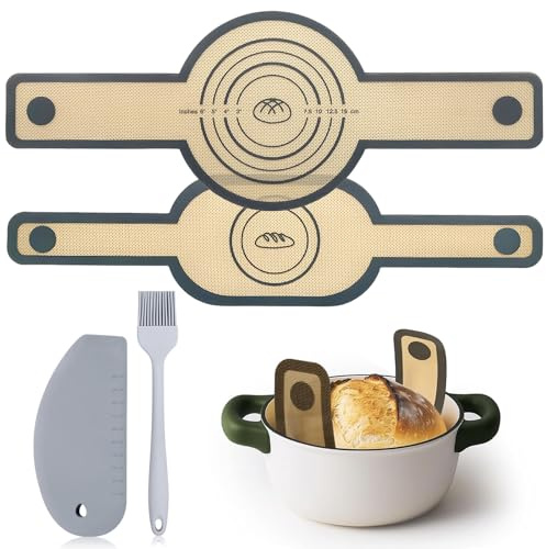 2 Pièces Tapis de Cuisson en Silicone pour Four Hollandais, Tapis de Cuisson avec Longues Poignées, avec Raclette et Pinceau à Pâtisserie, Facile à Nettoyer et Réutilisable, Gris