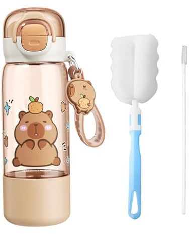 Evadollina Capybara Gourde, Gourde Enfant, Accessoires Capybara, Gourdes, Gourde Sport, avec Outils de Nettoyage et Autocollants 3D, pour Extérieur (510 ml)
