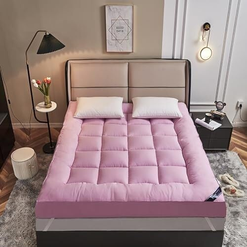 Tapete suave japonés portátil plegable para futón grueso para dormitorios, tamaño individual y doble (rosa, 150 x 200 cm), solución de ropa de cama acogedora para mayor comodidad