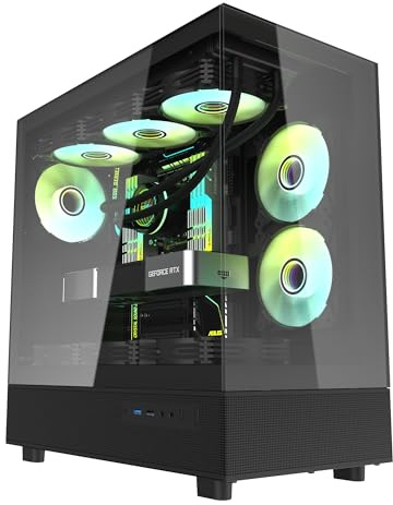 darkFlash DPX90 ATX Mid-Tower PC Gaming Case, Full-View Double Tempered Glass Panels, High Airflow, 3× ARGB PWM Fans Included, Supports RTX 5090 up to 425mm, 360mm Top Radiator Support, Black