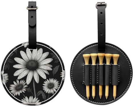 Daisy Cartoon Illustration Black Golf Tee Aufbewahrungstasche, Multifunktionale Golf Tee Aufbewahrungstasche für Herren, strapazierfähiges PU-Material