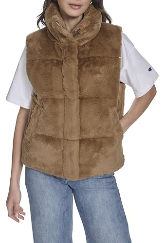 Champion Women's Faux Fur Stand Collar Vest, Cognac, X-Small
