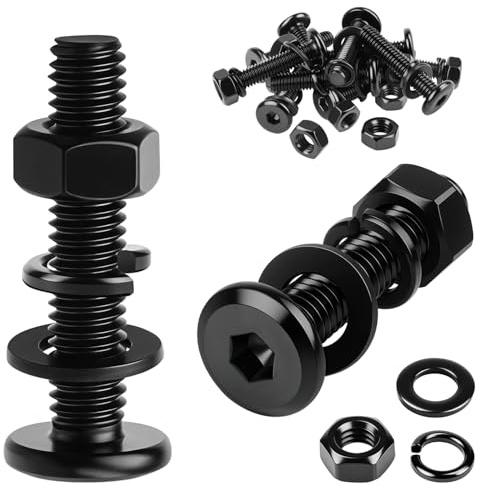 mawmuaw M5x20 mm Bolts and Nuts Set, 20 Pcs Hex Socket Head Cap Screws 304 Stainless Steel Hex Socket Button Head Screw Black with Spring Lock Washers and Flat Washers for Installation Fixing