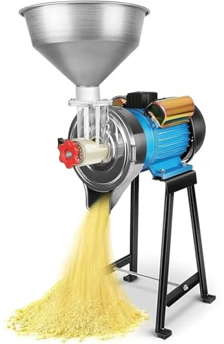 Molinillo eléctrico de grano de 2200 W – Molinillo de cereales seco y húmedo resistente con embudo, grosor ajustable para moler granos, maíz, arroz y café