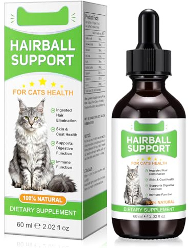 Hairball Remedy for Cats 60ml, Cat Hairball Treatment, Cat Furball Care with Psyllium Husk, Fibres, Enzymes & Vitamins, Helps Maintain Normal Digestion and Natural Hairball Passing