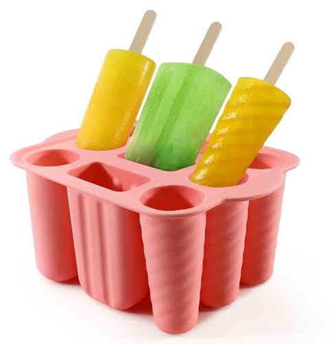 Ice Lolly Moulds, Pink 9 Cavity Silicone Popsicle Mould with 50pcs Wooden Sticks, Reusable Ice Pop Moulds Homemade Popsicle Ice Pop Maker Ice Cream Moulds