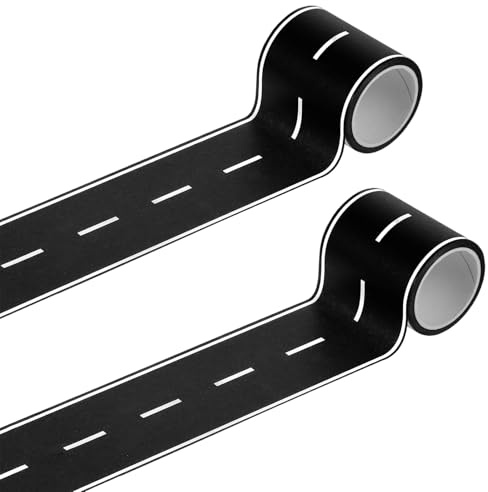 2 Rollen Straßenklebeband für Spielzeugautos, Selbstklebendes Washi Tape Straße, Entfernbare Rennstrecke für Kinderzimmer Boden, Schwarz 5cm breit DIY Zubehör