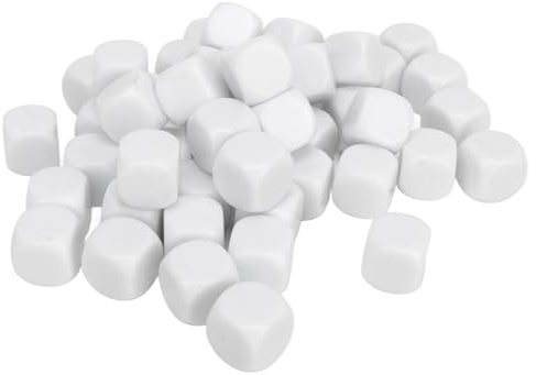 Tbest 50PCS Leere Sechsseitige Würfel Würfel Set Kunststoffwürfel 16mm DIY für Brettspiele Mathematikunterricht Party (White)