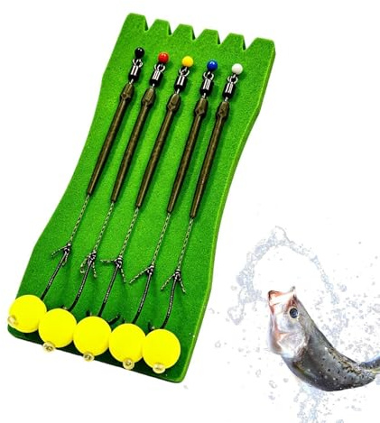 Fiskekrokar set med 5 förbundna fiskmonteringsdagar | Karpkrok av metall med en simkula för fiske i hav, sjö, flod samt havskatt, crappie, lax, blågill,