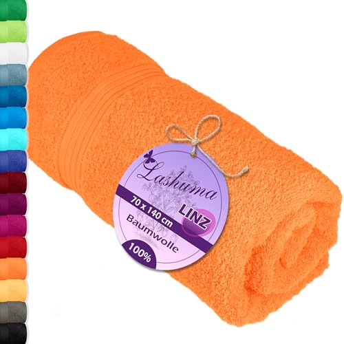 Lashuma Frottee Duschtuch 70x140 cm, Linz Fitness Handtuch Orange - Blut, Badetuch Urlaub