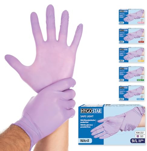 FRANZ MENSCH Hygostar Nitrilhandschuhe Safe Light | puderfrei, lila, 9/L, 24cm, 100 Stück, Einweghandschuhe, Einmalhandschuhe, in Gr. XS, S, M, L, XL & XXL verfügbar