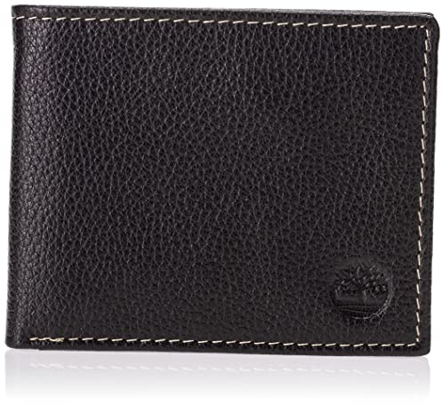 Timberland Men's Leather Wallet With Attached Flip Pocket, Black (Sportz), One Size