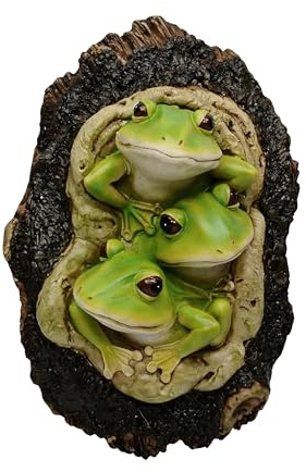 Comfy Hour 9 Frog Figurine Wall Decor, Three Frogs in Tree Cavity Statue, Unique Outdoor Safe Home Desktop Decoration, Polyresin Artisan Sculpture, 1 Piece