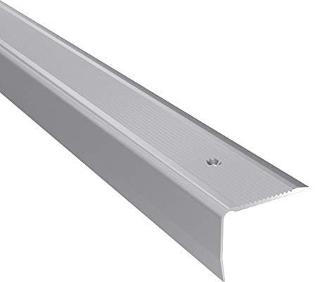 Aluminium Stair Nosing Edge Grooved Rubust Trim Step Nose Edging -2.40M TMW Profiles (Silver)