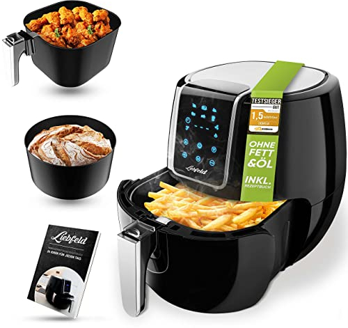 ﻿Liebfeld Heißluftfritteuse XXL (5,3L) - 1800W Airfryer Heißluft Fritöse Friteuse - Abnehmen durch Kochen ohne Fett & Öl - Inkl. Heissluft Air Fryer, Frittierkorb, Backform