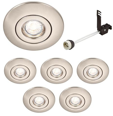 National Lighting Spotlight Hole Converter, Recessed Brushed Chrome Ceiling Lights, GU10 Halogen or LED, Dimmable Downlights Conversion Kit 65mm-125mm IP20 Rated - Pack of 6