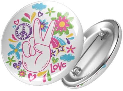 Hellweg Druckerei Button Anstecker Peace Zeichen Frieden Regenbogen Love 70er Geschenk Idee Abzeichen Pin