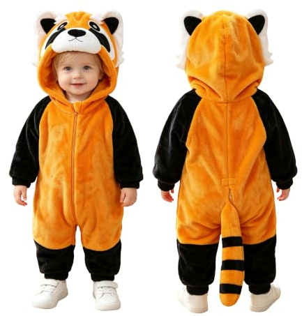 Doladola Unisex sparkdräkt för småbarn, baby-overall med huva, tecknad serie-pyjamas(12-18 månader, Tvättbjörn)