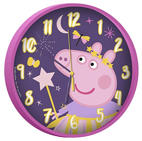 Kids Licensing | Horloge Murale Peppa Pig | Montre pour Enfants | Analogique | Apprendre Les Heures | 25 cm de diamètre | Installation Facile | Fonctionne avec des Piles AA | Licence Officielle