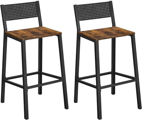 VASAGLE Taburete de Bar, Juego de 2, Taburetes Altos de Cocina, para Cocina, Comedor, Oficina, Estilo Industrial, Marrón Rústico y Negro LBC070B01
