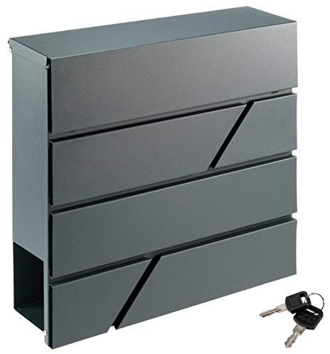 Nexos Wand Briefkasten FIN mit Zeitungsfach Anthrazit Stahl pulverbeschichtet 2 Schlüssel 37x37x10,5 cm rostfrei