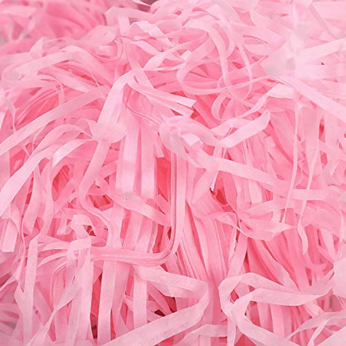 TSHAOUN 100 Gramos de Papel Tisú Triturado Relleno de Papel Kraft Triturado, Cesta de Regalo de Rafia Papel empaquetado Relleno Material para Fiestas para Decoración Embalaje de Regalos (Rosa)