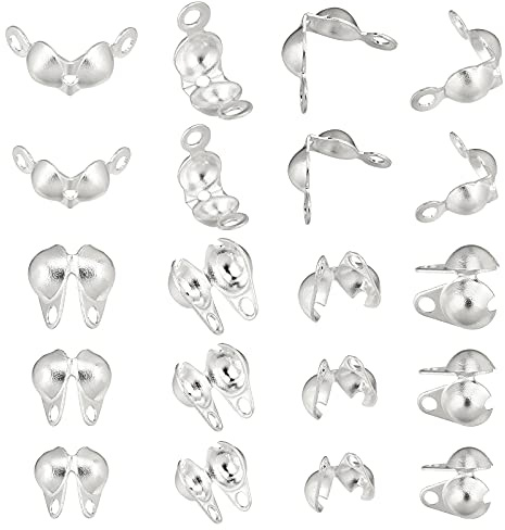 UNICRAFTALE Über 100 Stück 5 Größen Silber Perlenspitzen Edelstahl Kalotte Enden Offene Clamshell Knotenabdeckungen Umklappbare Perlenspitzen Für Knoten Und Crimpzubehör Handwerk
