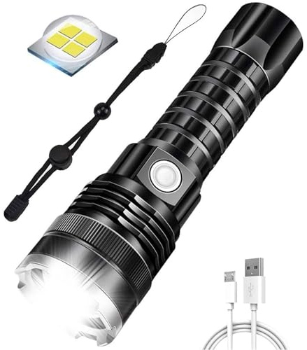 BESTSUN Torcia LED XHP70, Torcia portatile ricaricabile super luminosa da 12000 lumen Lampada torcia impermeabile zoomabile 5 modalità Torcia per campeggio Escursionismo Pesca Caccia