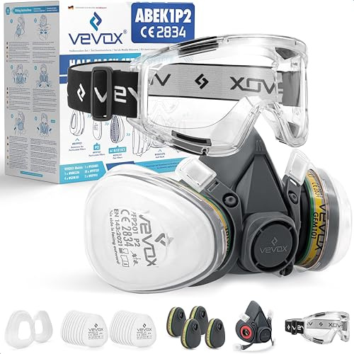 VEVOX® Atemschutzmaske - ABEK1P2 - Gasmaske - Staubmaske - Lackiermaske