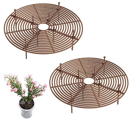 Zasvec Blumentopfgitter 2 Stück Pflanzenschutzgitter 30cm Blumentopf Gitter Blumentopfschutz Pflanzenblumenschutz Kunststoff mit 16 Erdnägeln für Blumentopfschutz, Schneidbarer, Braun