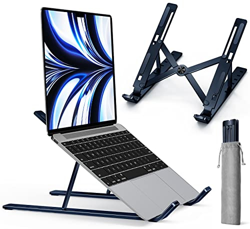 ivoler Laptop Ständer, 6-Stufe Höhenverstellbar Laptop Stand, Faltbarer Aluminium-Riser, Tragbar Belüfteter Notebook Ständer Kompatibel mit 10-15,6 ” Laptop, Tablet - Mitternachtsblau
