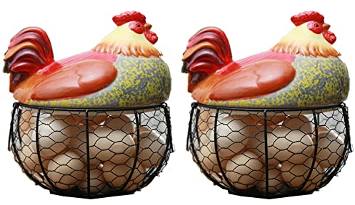 SUVIA 2X Huevera de Cerámica Huevo de Gallina Canasta de Huevos Colección de Canasta de Frutas Adornos de Gallina(B)