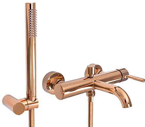 Rea Badewannenarmatur LUNGO ROSE GOLD Wasserhahn Badewanne Einhebel Wannenarmatur mit Handbrause Badarmatur aus Messing Mischbatterie Wandmontage (Rosegold)