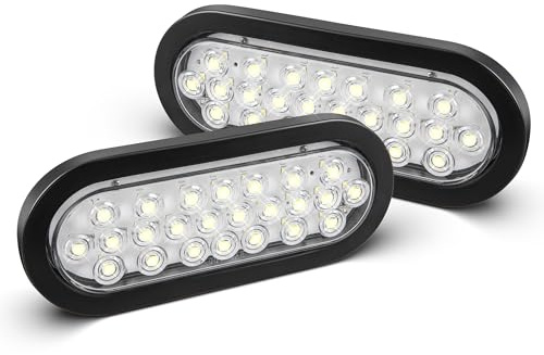 Oyviny 6 Inch Oval White LED Trailer Tail Lights with 24LEDs Super Bright Oval 6 Reverse/Backup Tail Lights with Flush Mount Grommets DOT SAE Certified for RV Truck, Bus, Trucks, 2PCS