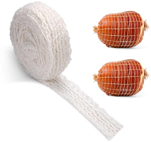 NQEUEPN 5m Fleischnetz Rolle, 18 Löcher Elastisches Netz für Geräuchertes Fleisch Geflügel Schinken Rindfleischnetz Metzgergarnnetz zum Kochen von Fleisch Wurstherstellung