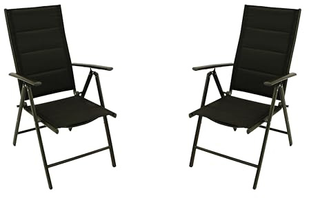 DEGAMO 2X Klappsessel ALMERIA, Alu anthrazitfarben + Textilgewebe gepolstert schwarz, 7-Fach verstellbar, wetterfest, Outdoor