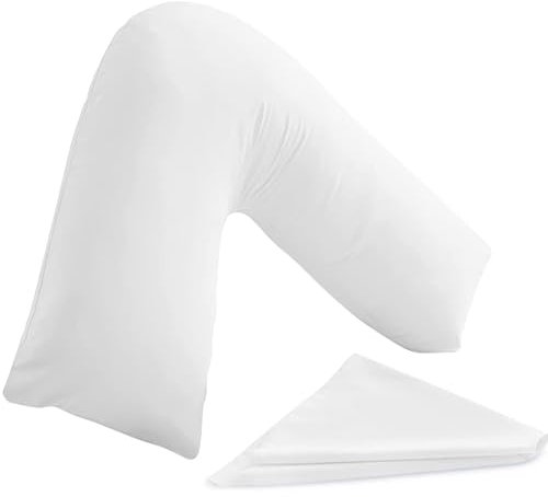 I&S Home V Shaped Pillow with White Pillowcase - Comfortable Triangle Pillow - Orthopaedic, Maternity and Pregnancy Support Pillow, Extra Filled Hollowfibre Soft Support for Neck, Back & Shoulder