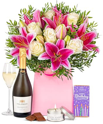 Birthday Delight - Prosecco and Flowers - Perfect for Couples - Wine Gift | Birthdays, Anniversaries, Thank You Gifts, Thinking of You, Delivered in Bud and Blooms in 48-72 Hours