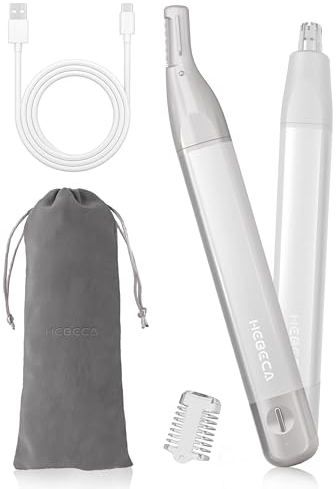 HEBECA Nose Hair Trimmer for Women Men - Facial Hair Removal for Women - 2 in1 Nose Trimmer Eyebrow Razor Waterproof Portable Rechargeable (Silver)