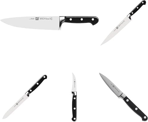 ZWILLING Lot des Chefs : Couteau de Chef, à Viande, à Larder/Garnir, à Éplucher et Universel - Série Professional S en Acier Formule Spéciale