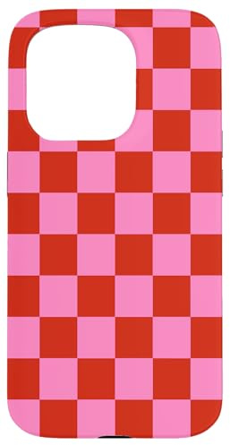 Niedliches Schachbrettmuster in Rosa und Rot Hülle für iPhone 15 Pro