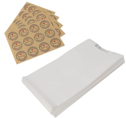 50 Große Kraft-Brotbeutel, Aufbewahrungsbeutel für Gebackene Lebensmittelverpackungen mit Transparentem Fenster und Beschichtetem Futter, Geeignet für Zuhause, Konditorei, (WHITE)