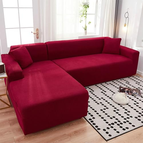 Bishilin Couchbezug Stretch Eckcouch, Sofa Überzug L Form 3 Sitzer + 3 Sitzer 190-230CM+190-230CM Modern Einfarbig Sofaüberwurf Sofabezug Universal Rot