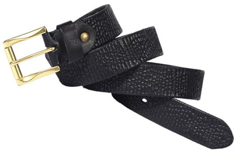 AKAFKKPYXSD Klassische Gürtel Aus Krokodilleder Einstellbare Goldzackenschnalle Handgefertigt Geprägtes Rindsleder Mode Freizeitgürtel Für Jeans(105cm/waist:35, Black)