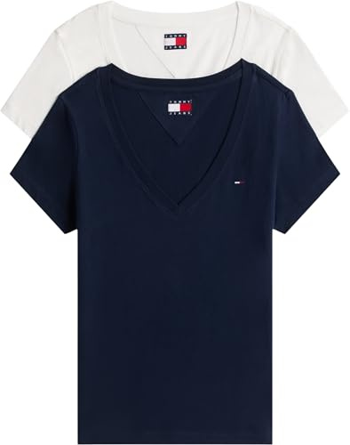 Tommy Jeans Camisetas de Manga Corta Mujer Pack de 2 con Cuello de Pico