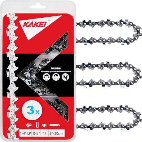 KAKEI 8-Inch Pole Saw Chain, 1/4 Pitch, .043 Gauge, 47 DL, 3-Pack | Pole-saw chain for pruning and limb cutting, Match pitch, gauge and drive-link count