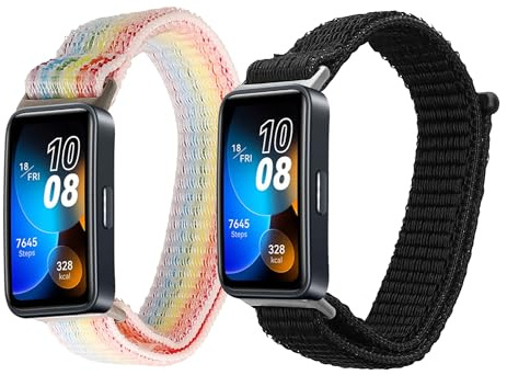 kwmobile 2x Nylon Strap for Huawei Band 10/9 / 8 Watch Strap - Replacement Watch Band Set - Wristband with Clasp - Black/Green