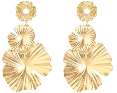 TOFBS Boucles d'Oreilles Femme Exagérées Longues Esthétiques Feuille Ginkgo Irréguliers Forme Pendantes Alliage Hypoallergénique pour Bijoux Fille（Or）