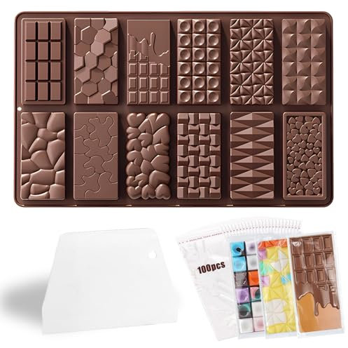 Molde de Silicona para Chocolate, 12 Pizarras con Forma Profunda, Incluye Raspador y Bolsa