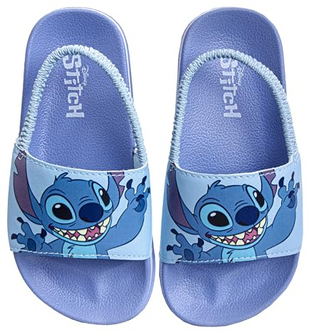 Disney Kids Lilo and Stitch Slides Open Toe - Girls Sandals SlipOn Slide Sandal with Backstrap - Lilac (size 5-6 Toddler)